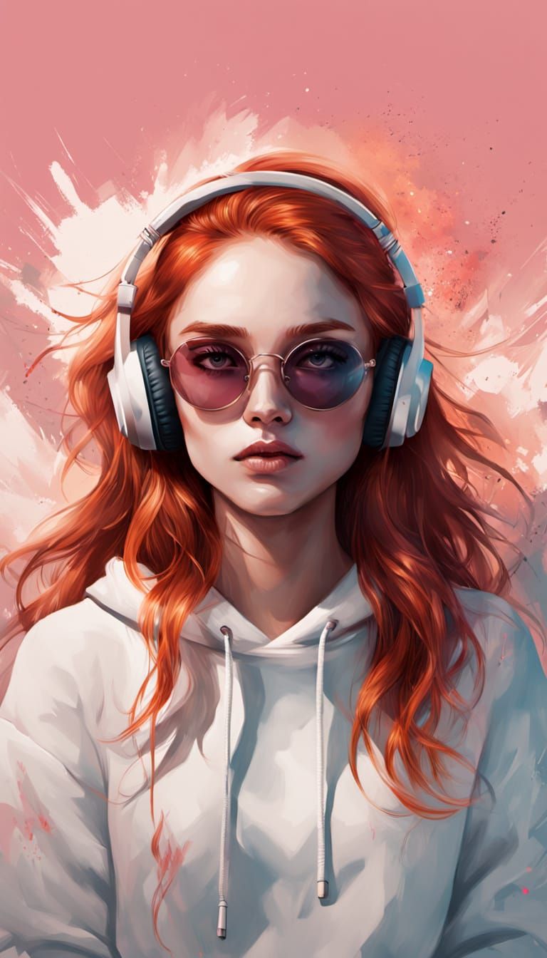 Redhead Teenager's Playful Portrait in Carne Griffiths Style