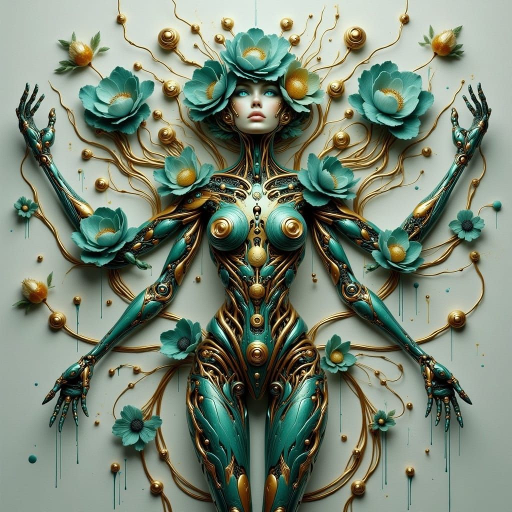 Biomechanical Robot Woman Aspires to Freedom