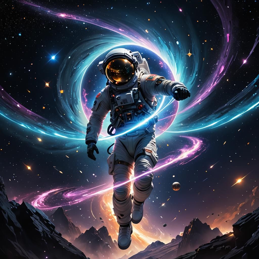 Astronaut Entering Star Vortex: Anime-Inspired 3D Art