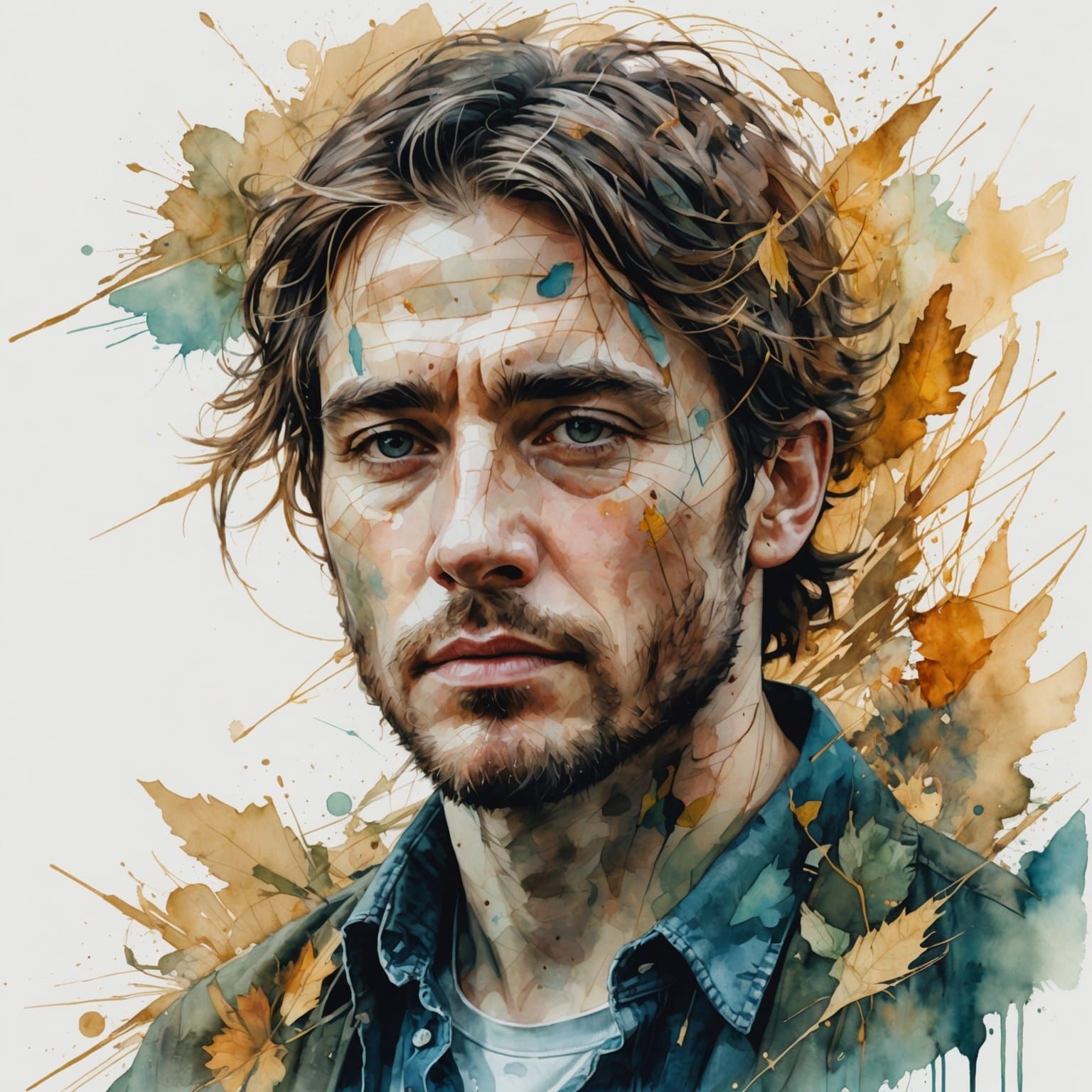 Man's Portrait in Digital Watercolour Style