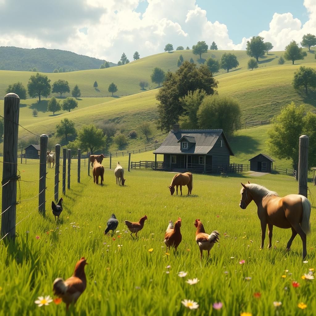Idyllic Ranch Landscape in Anime Style