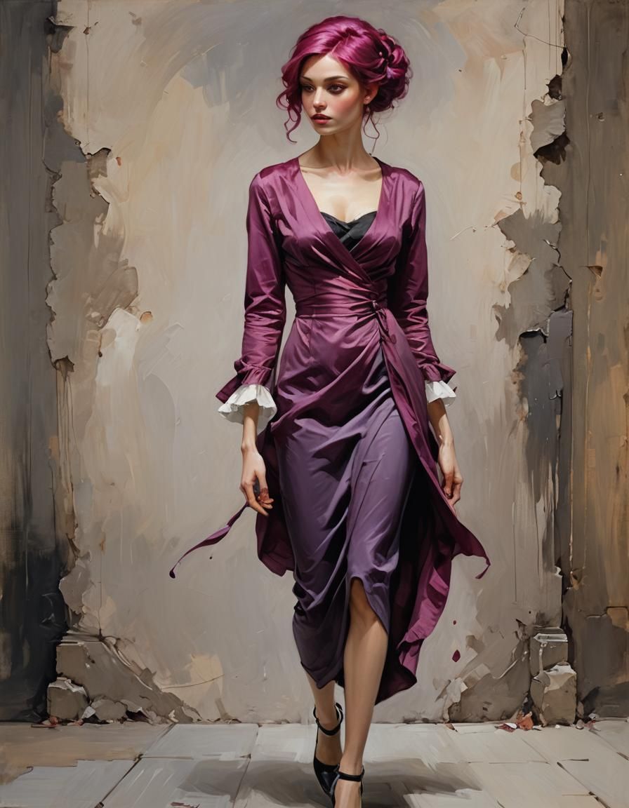 Elegant Portrait of a Magenta-Haired Woman