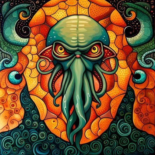 Cthulhu Collage in Mosaic-Inspired Realism Style