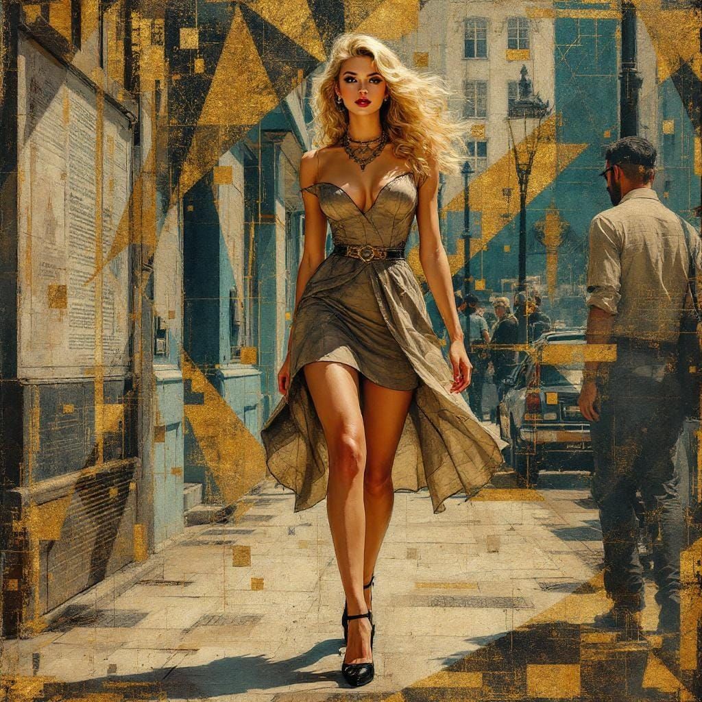 Vintage Pin-Up Girl in Mixed-Media Collage