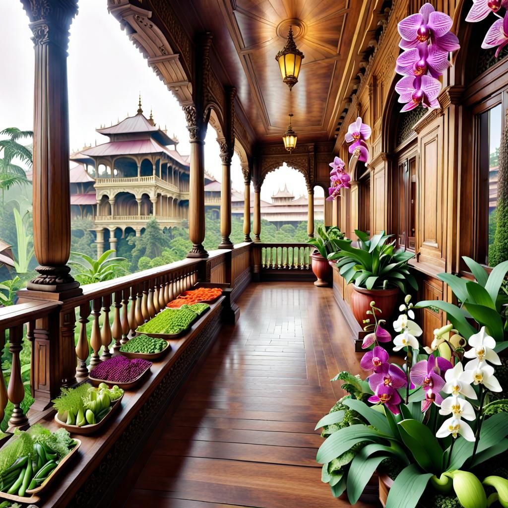 Utopian Wooden Palace with Orchid Terraces