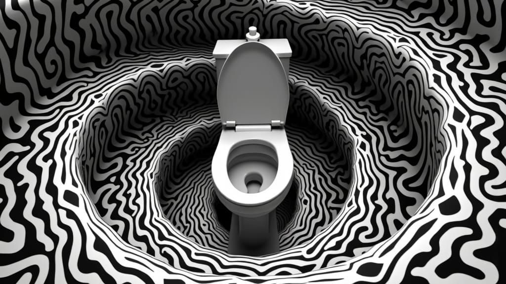 Surreal Hypnotic Vortex with Toilet, Digital Illustration