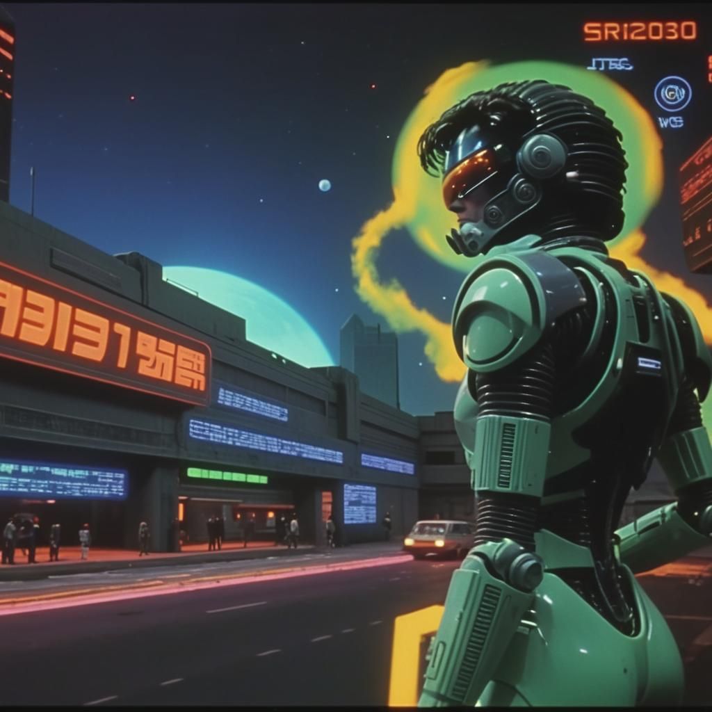 Vaporwave Sci-Fi Scene in 1990s Bootleg Style