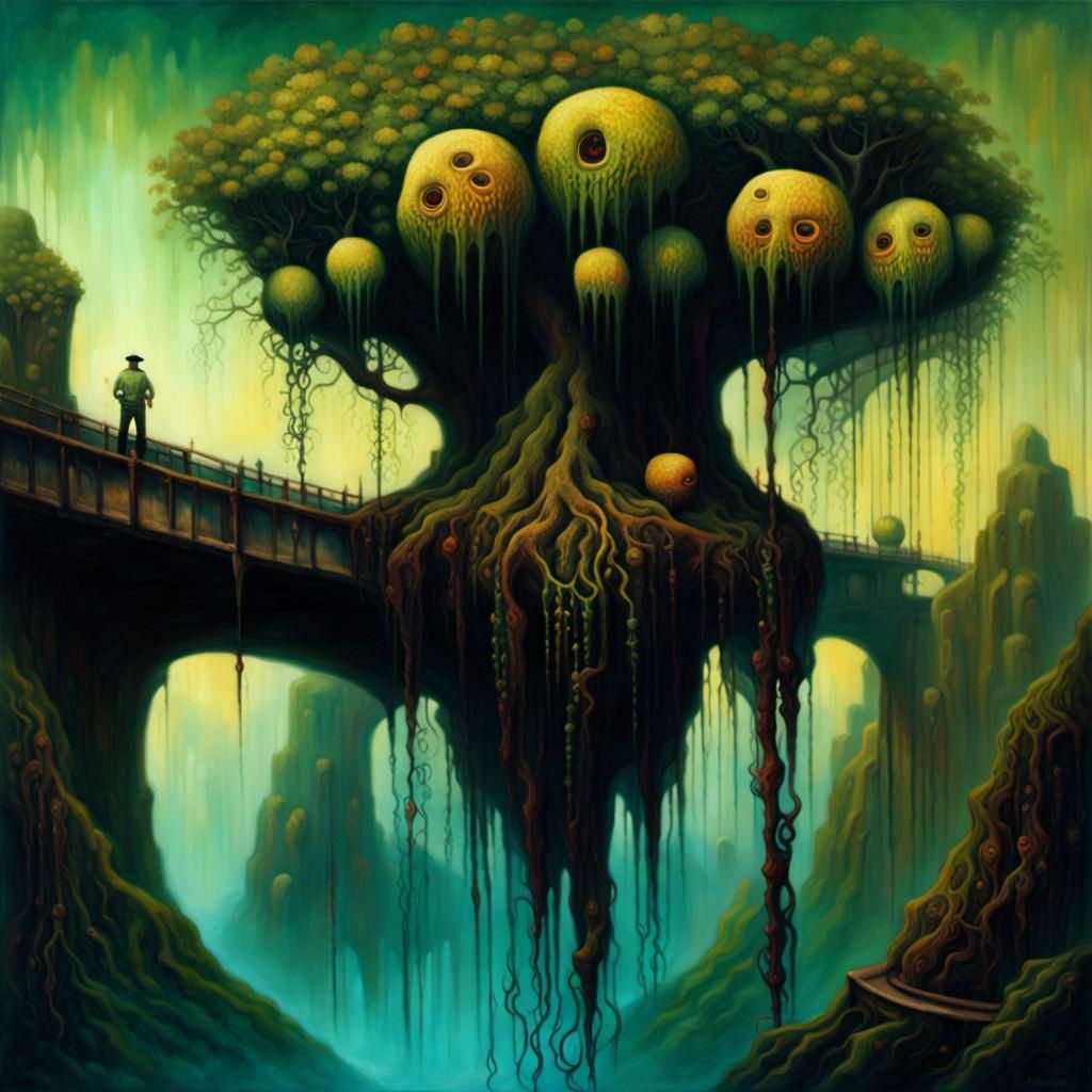 Surreal Eye-Fruit Trees in Dreamscape, Beksiński-Inspired