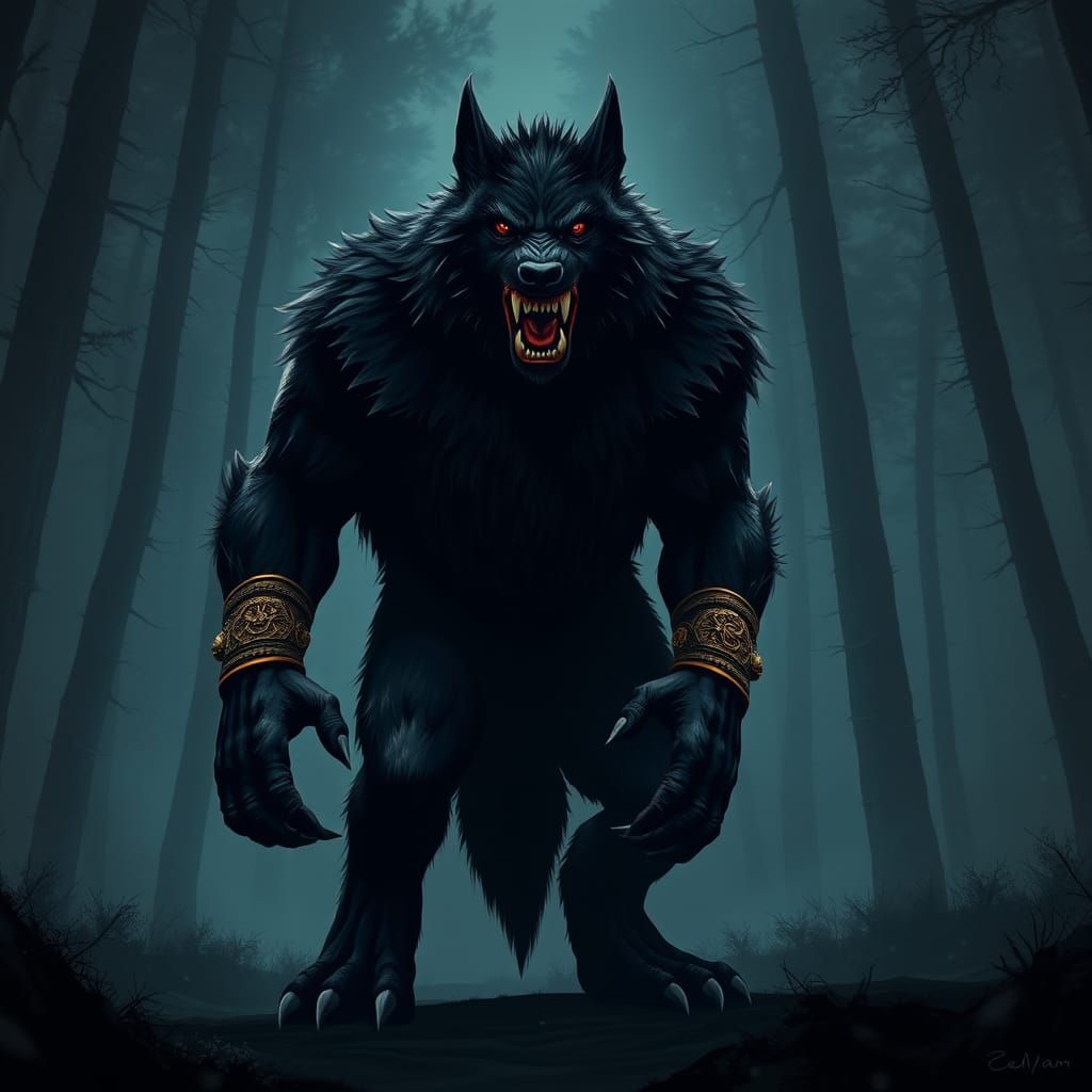 Majestic Werewolf Emerges from Dark Forest