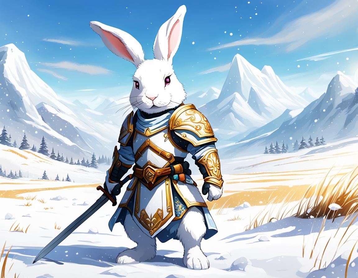 White Bunny Paladin in Snowy Field