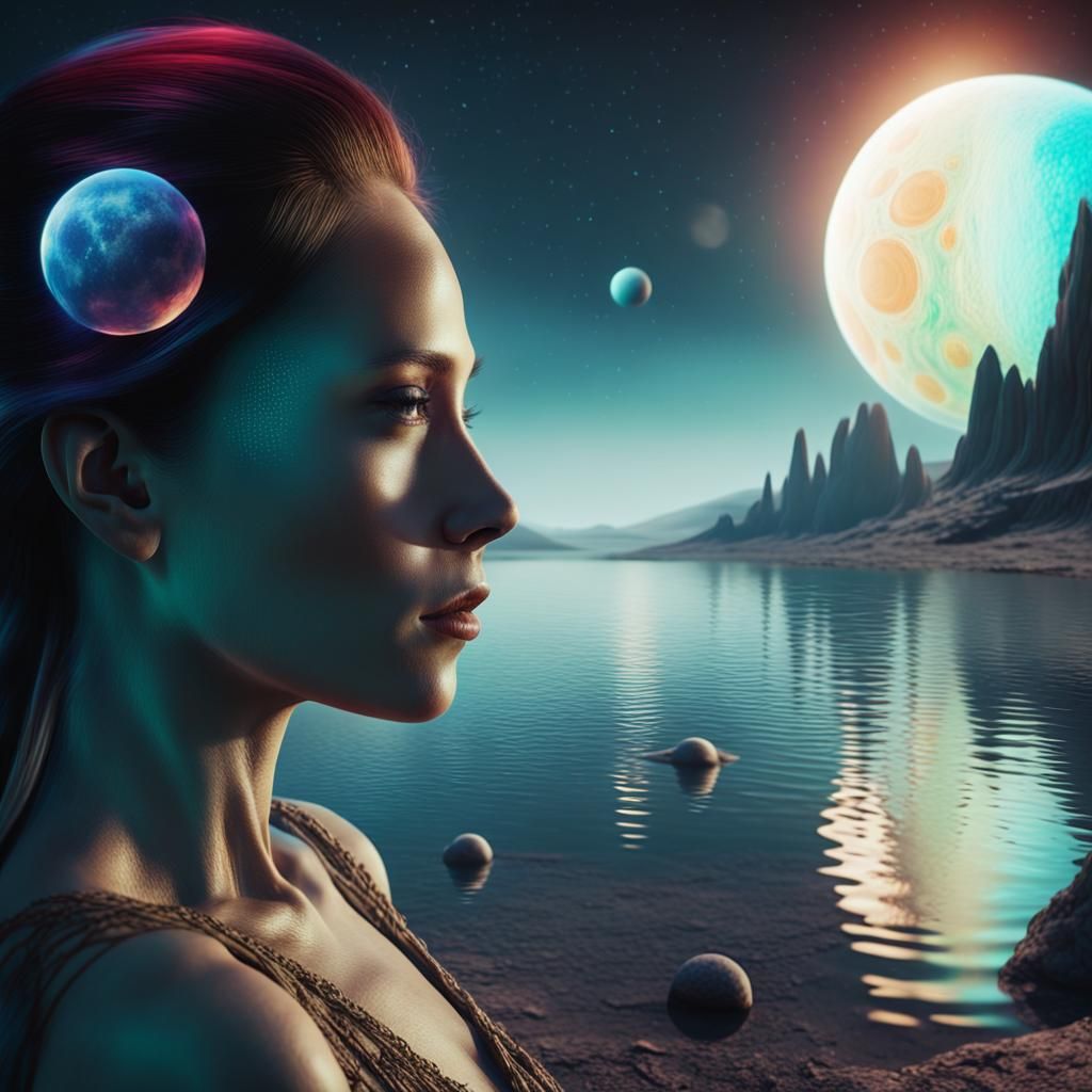 Double Exposure: Woman and Alien Planet Landscape