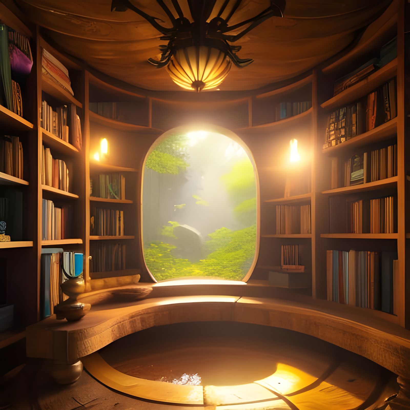 Enchanting Library Nook in Fantasy Style