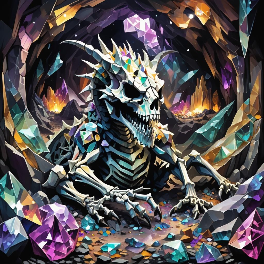 Skeleton Dragon in Amethyst Cavern: Jagged Cubism
