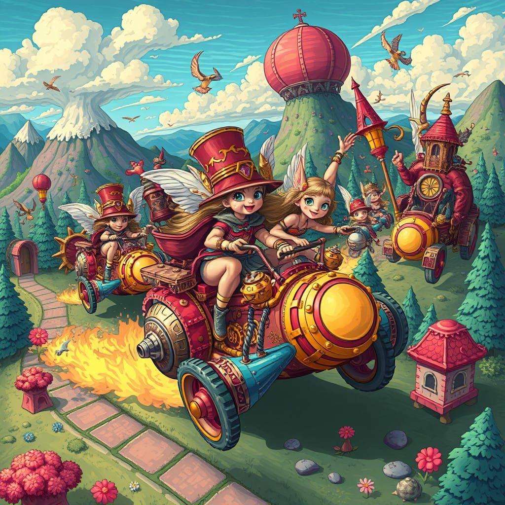 Whimsical Fairy Tale Racer in a Steampunk Wonderland