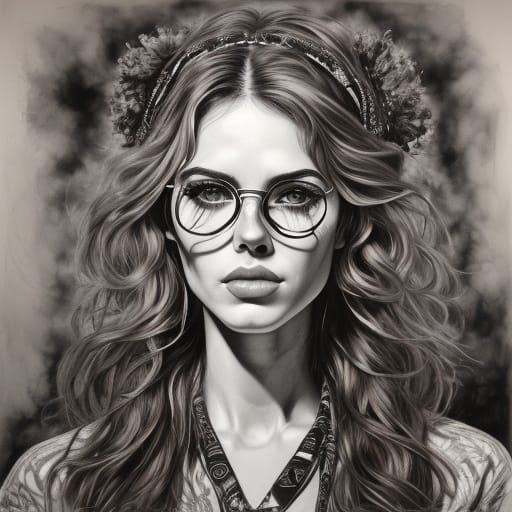 Hyper-Realistic Black and White Charcoal Portrait of a 1960s...