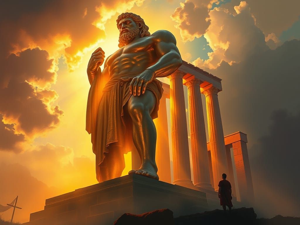 Sunlight Colossus of Rhodes in Painterly Digital Art