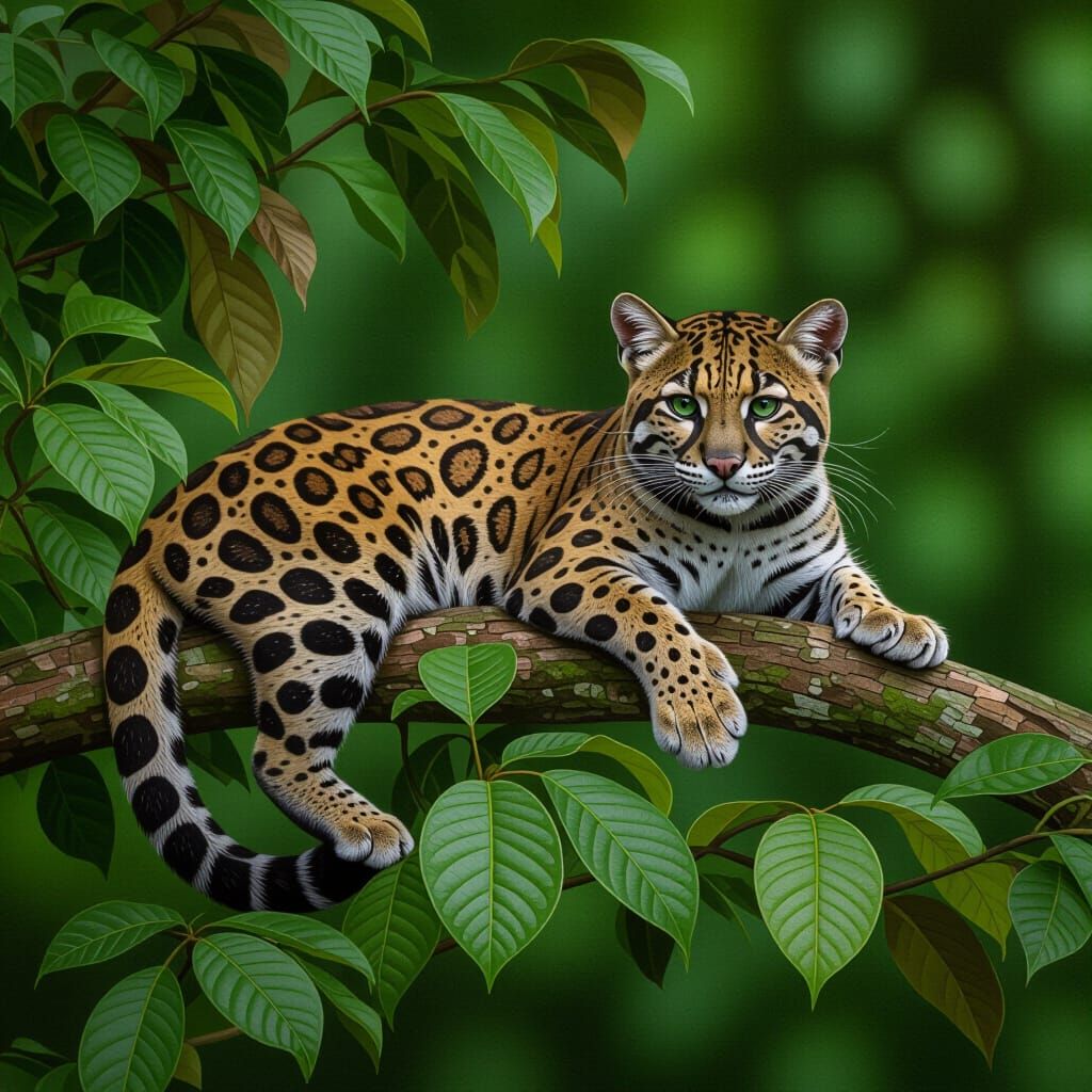 Nebelparder in Regenwald, Graphit und Buntstift Kunst