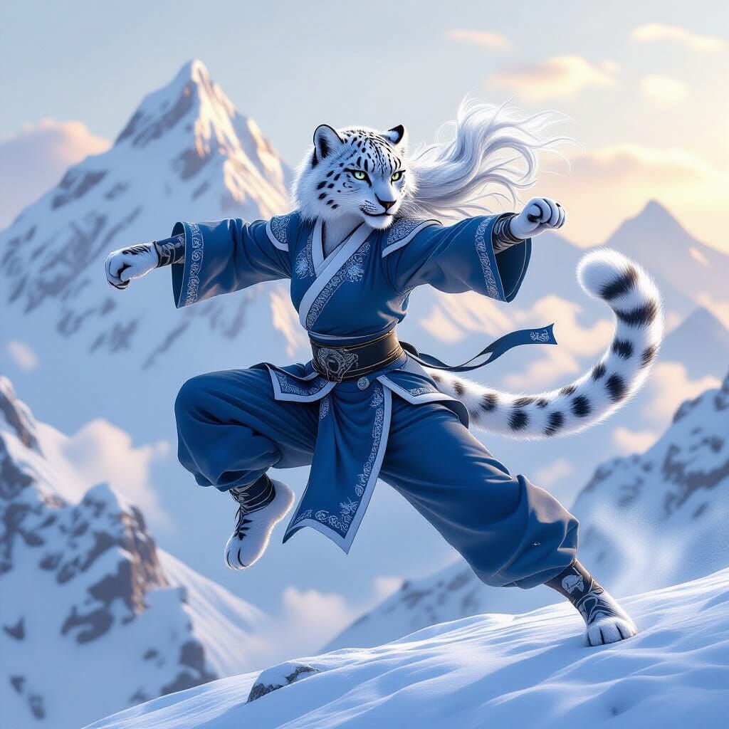 Snow Leopard Woman's Dynamic Kung Fu Kick