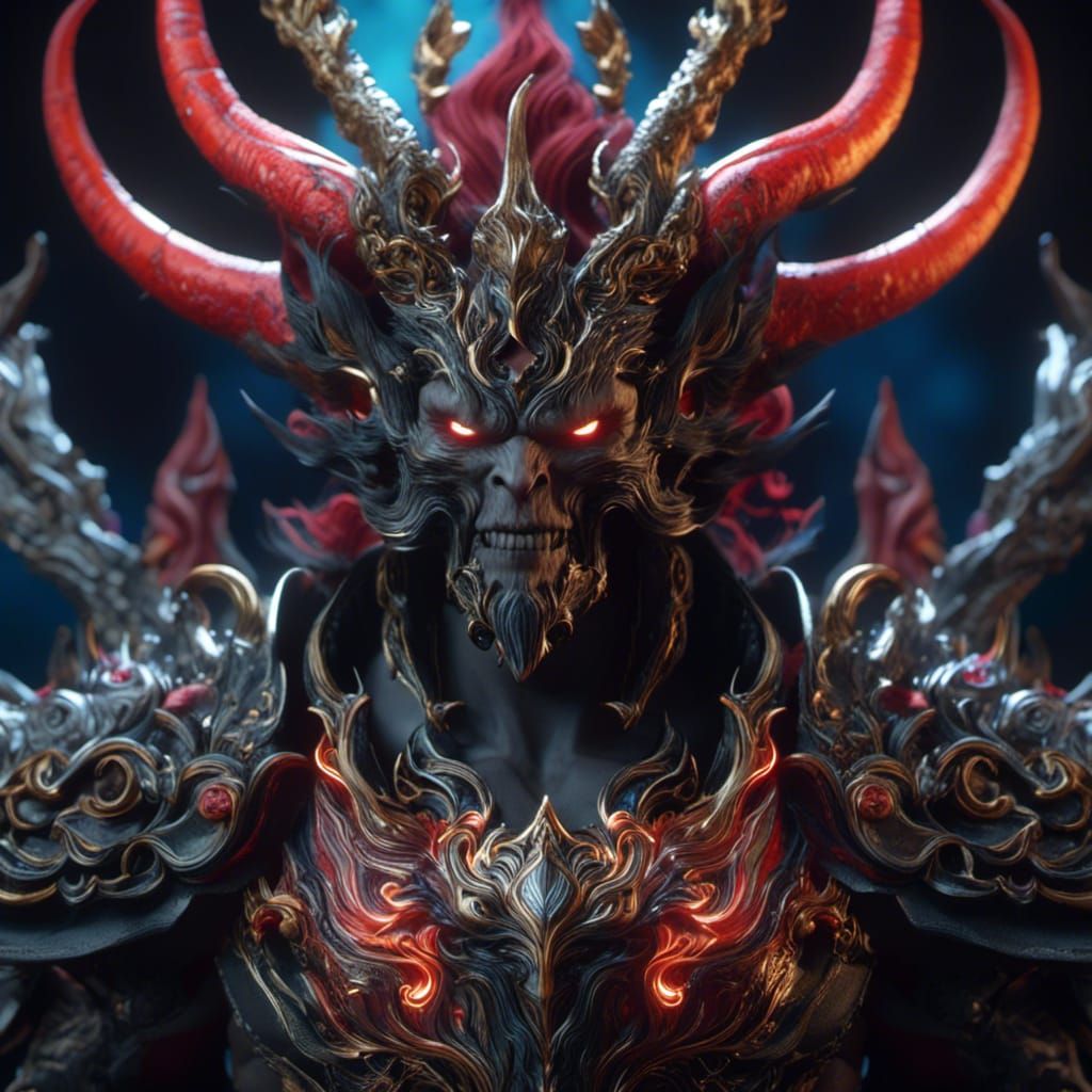 Cosmic Horned Demon in Hyperrealistic Style