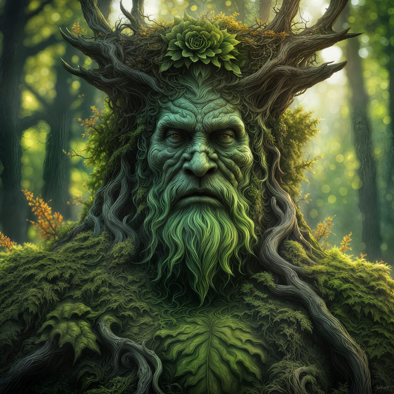 Detailed Green Man Forest Deity in Fantasy Art