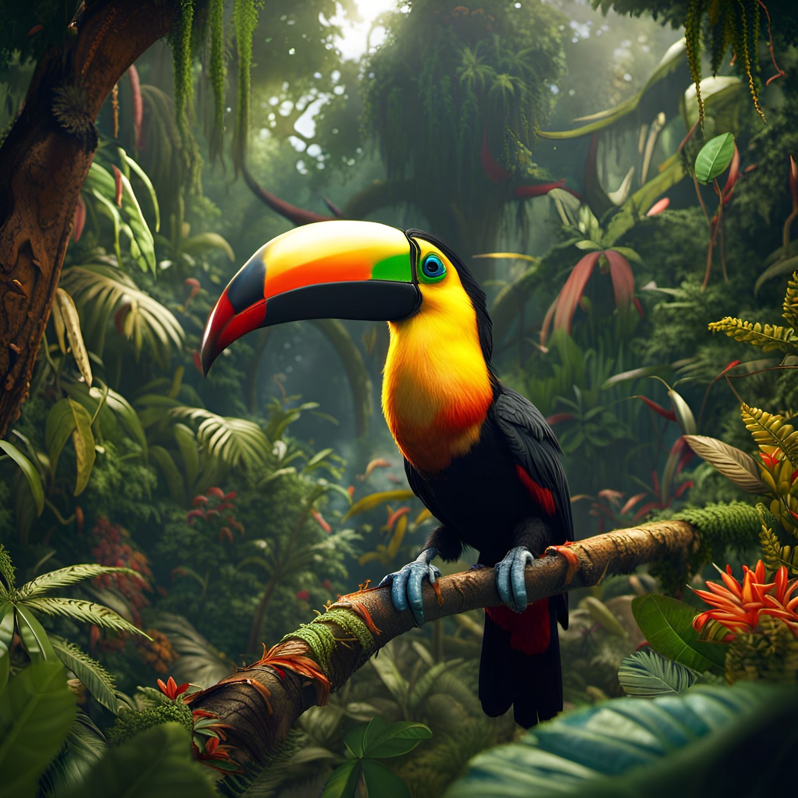 Colorful Toucan in Detailed Jungle Scene