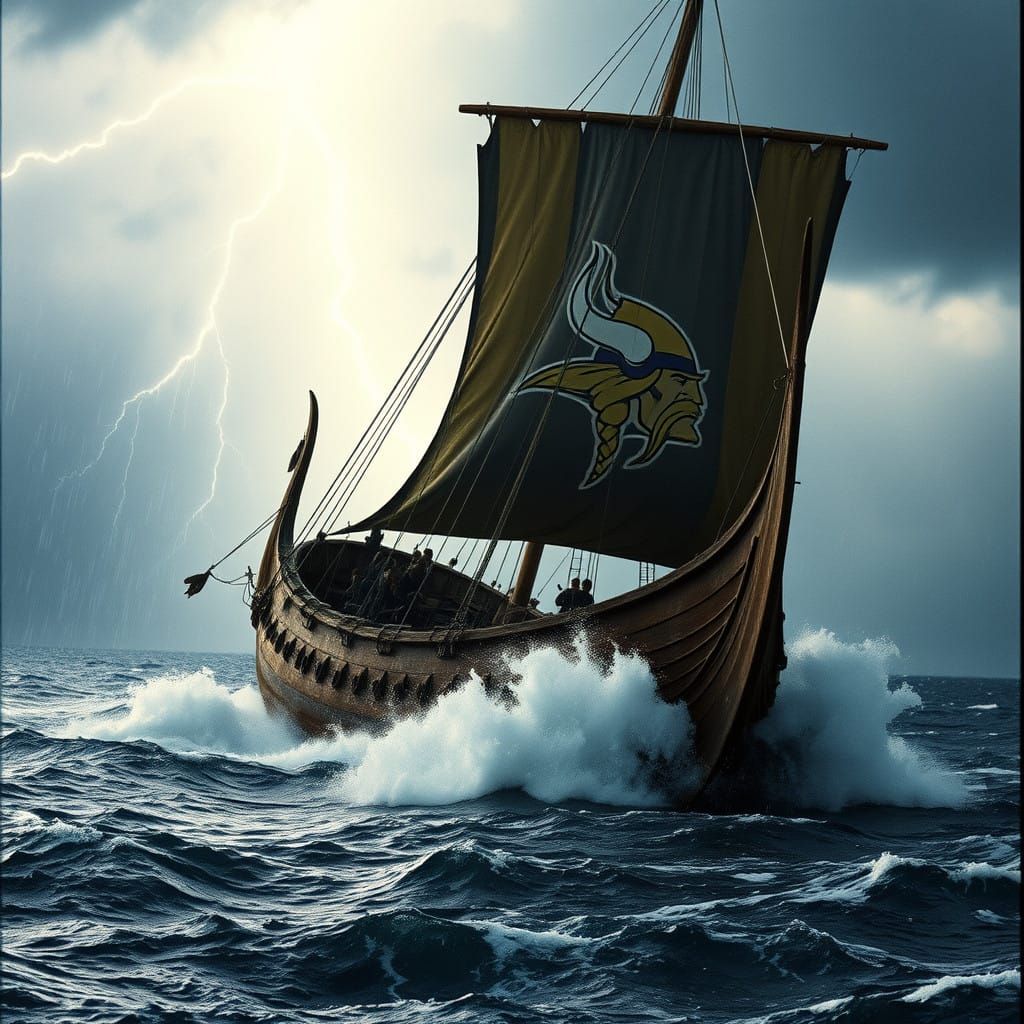 Majestic Viking Longship Rides Stormy Seas