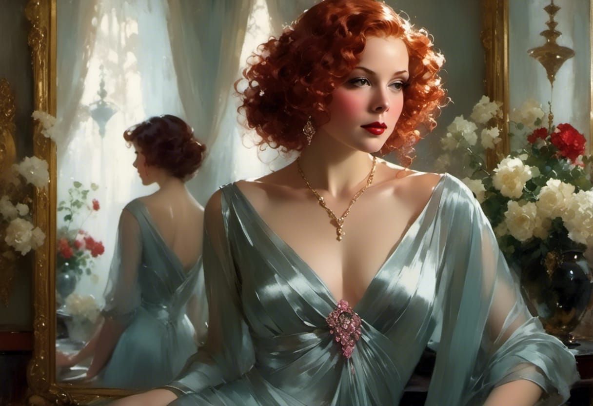 Elena in 1930s Evening Gown, Dreamy Vignette