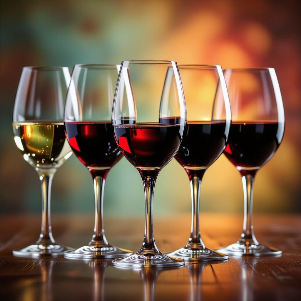 Six Wine Glasses with Red Wine Stain