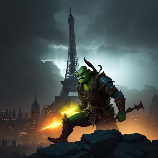 Shrek Destroys Eiffel Tower: Fantasy Concept Art