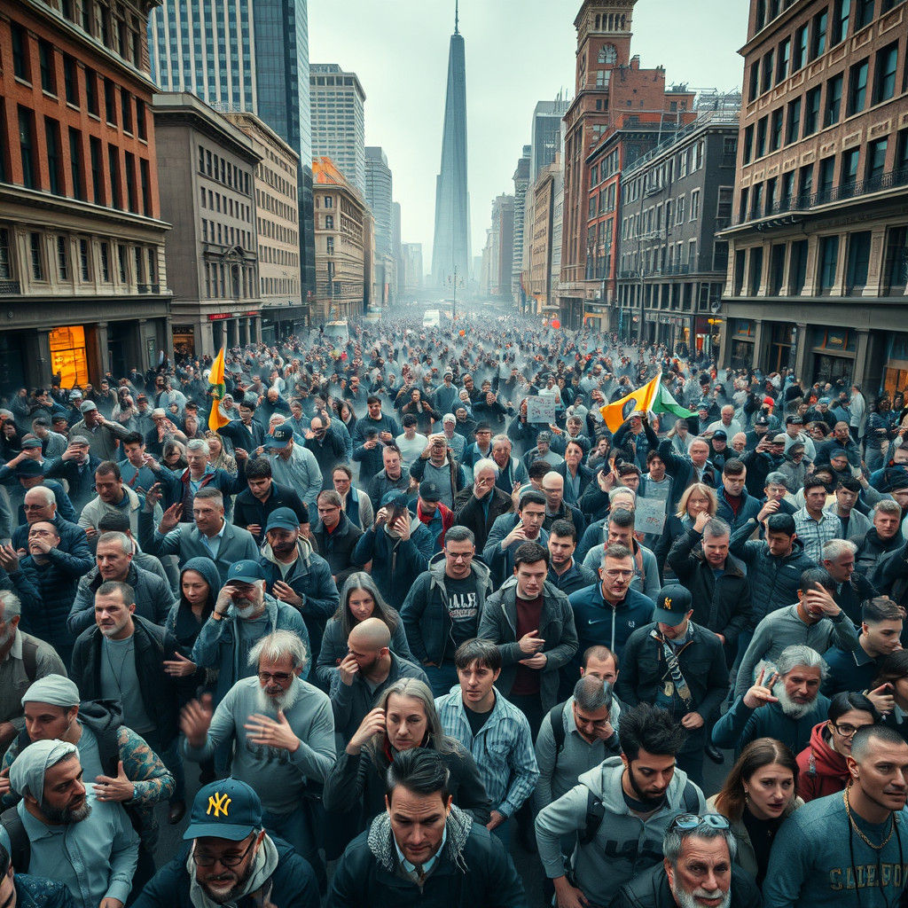 Hyperrealistic Flash Mob in City Square