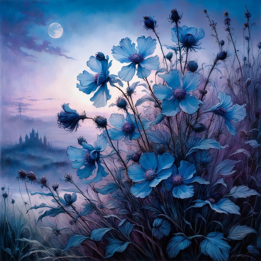 Whimsical Noctilucent Blooms in Enchanted Twilight