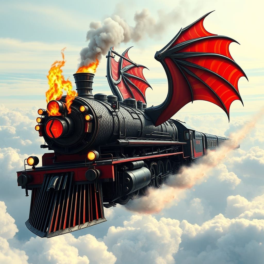 Majestic Red Dragon Train Soars Through the Skies in Industr...