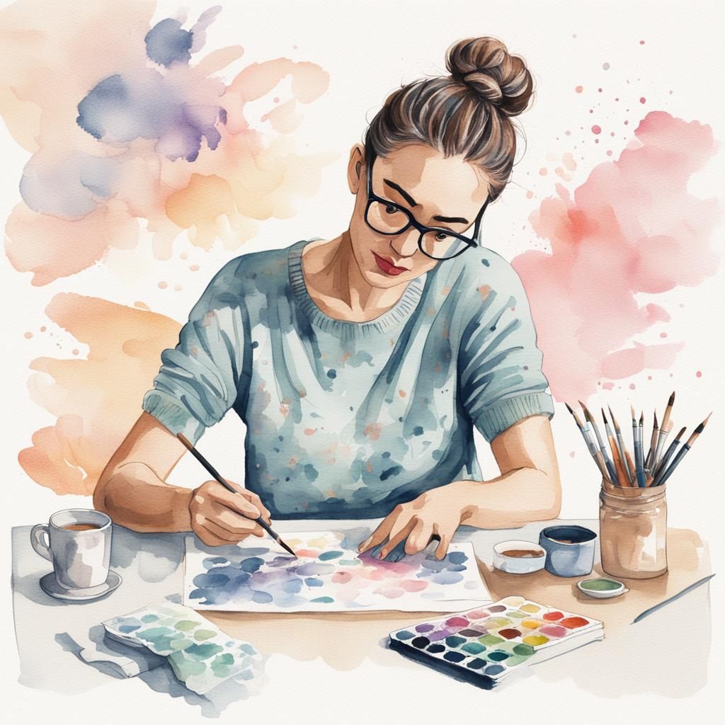 Young Woman Painting Socks: Watercolour Illustration