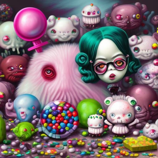 Grotesque Candy Shop in Surreal Pop Art Style