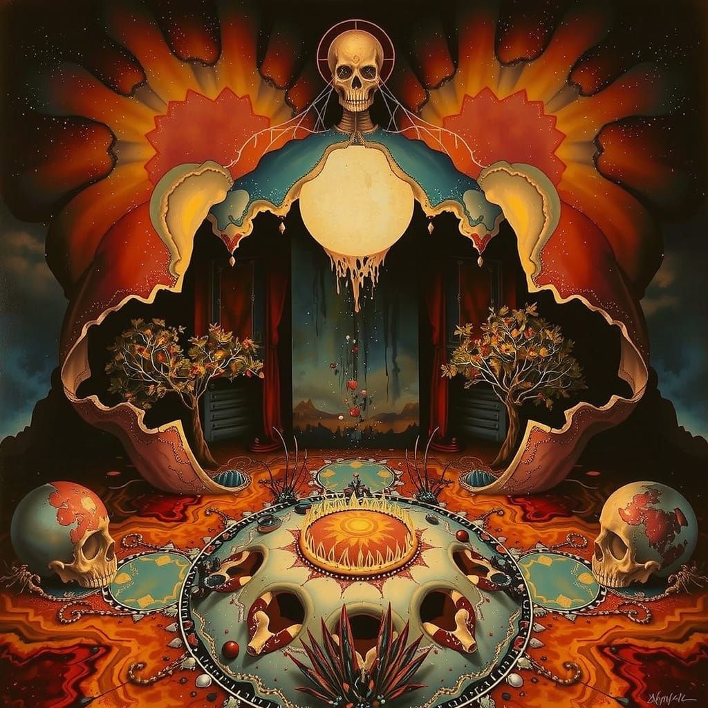 Dreamlike Amoeboid Landscape Painting with Pink, Blue, and W...