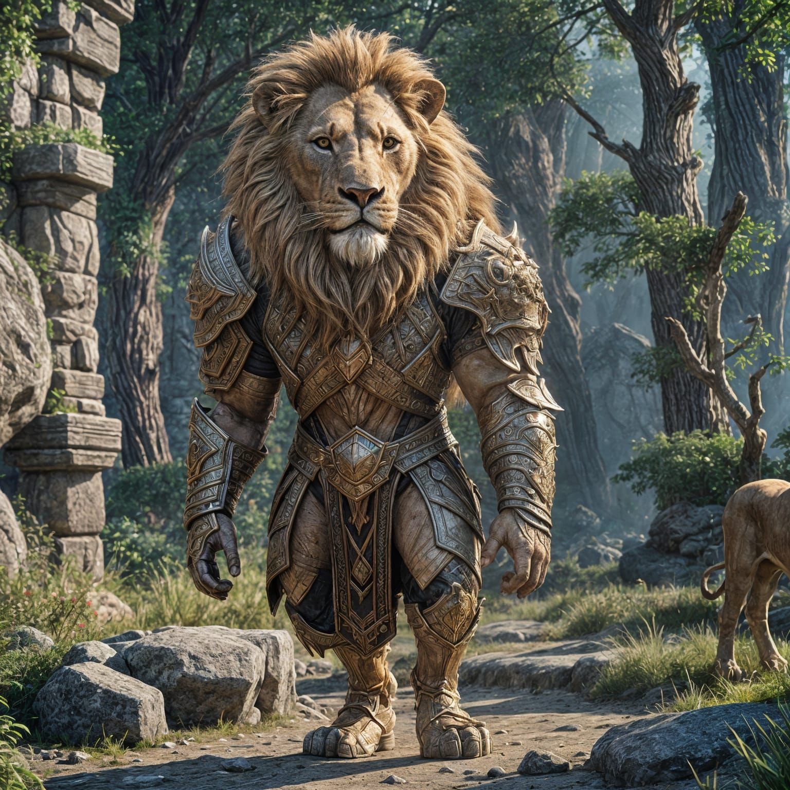 Epic Lion Hero in Vibrant Fantasy Land