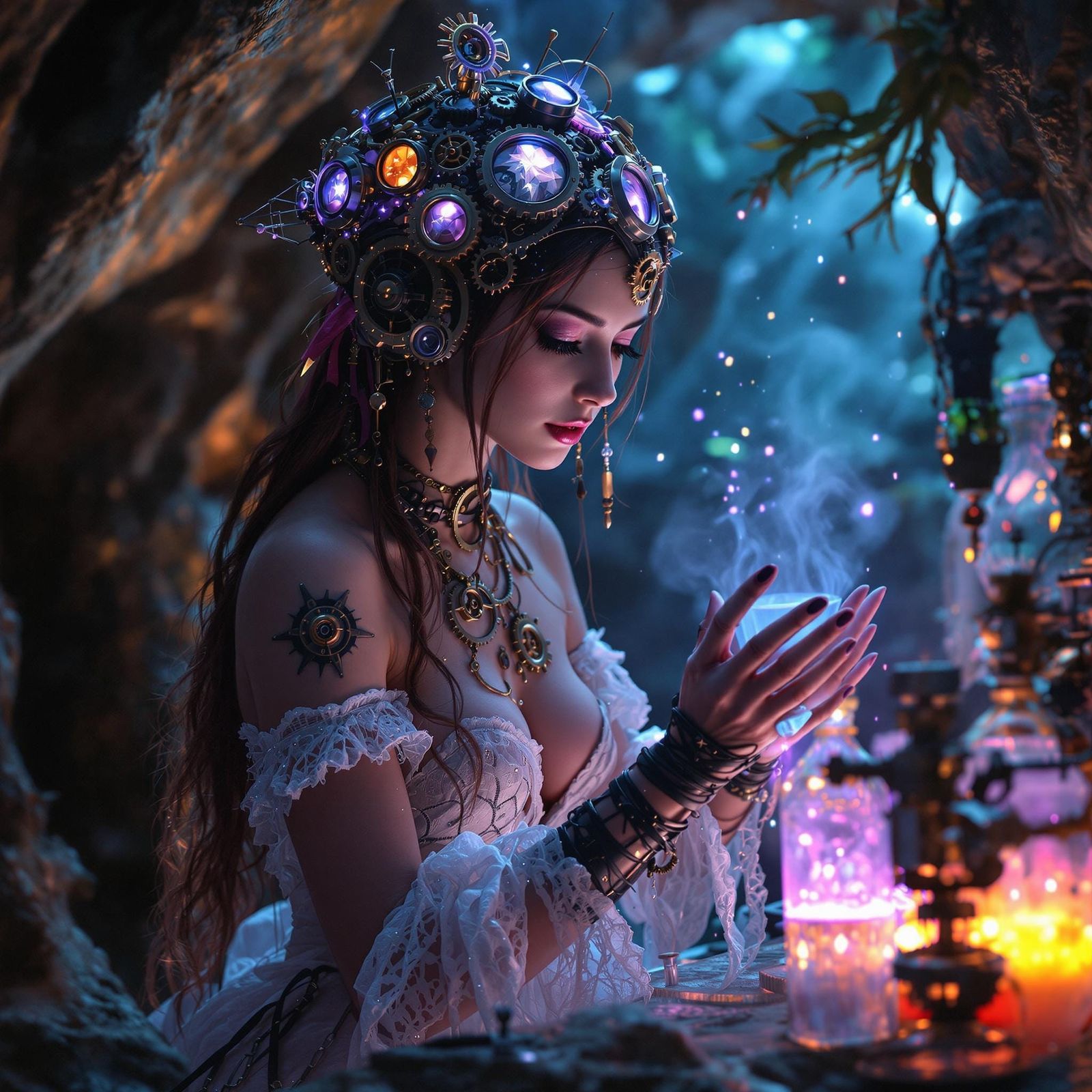 Steampunk Fairy Alchemist in Crystal Cave