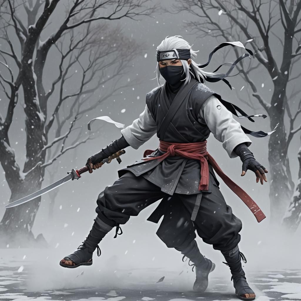 Icy Ninja in Manga Style, Moonlit Night