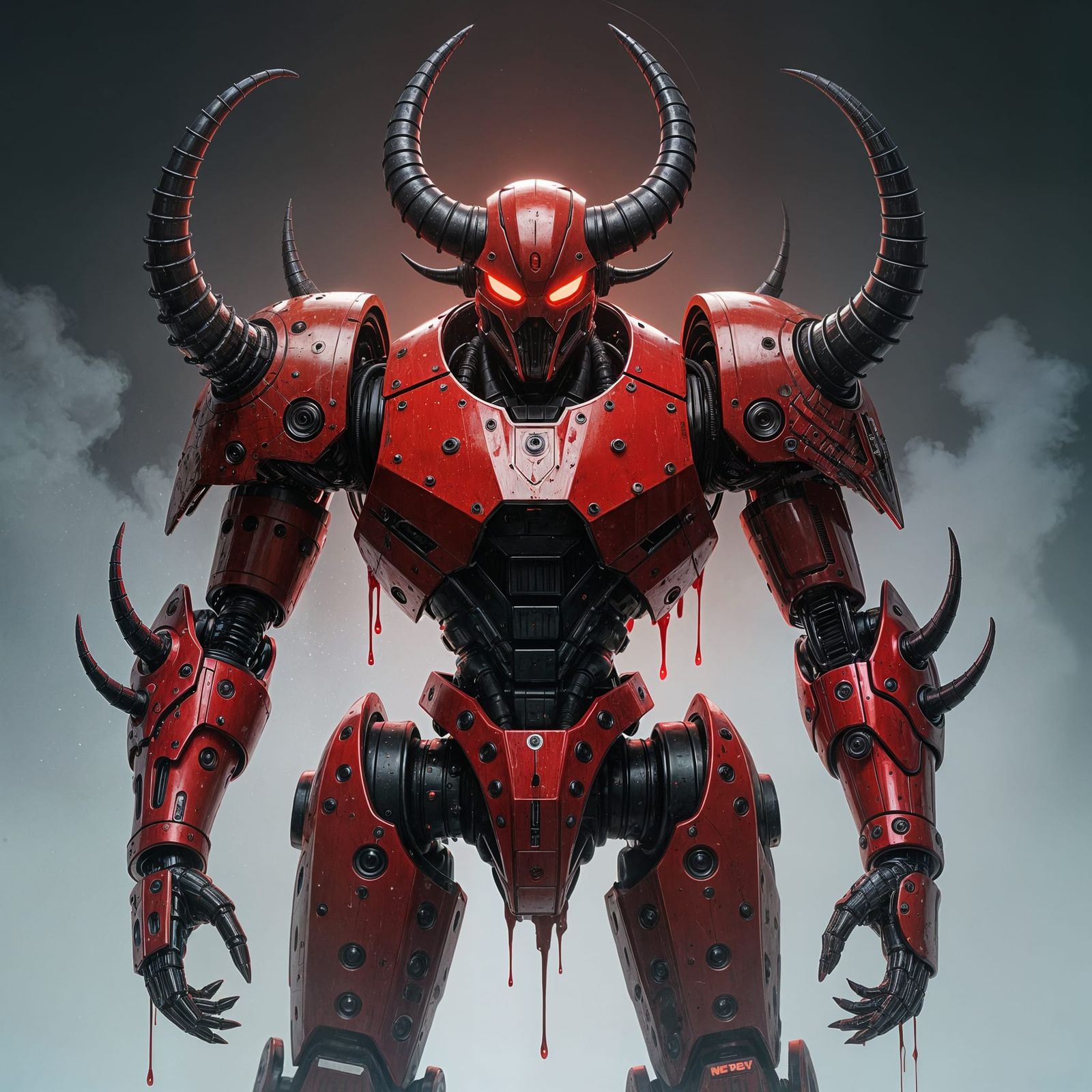 Gothic Robot with Horns and Hooks in Industrial Style