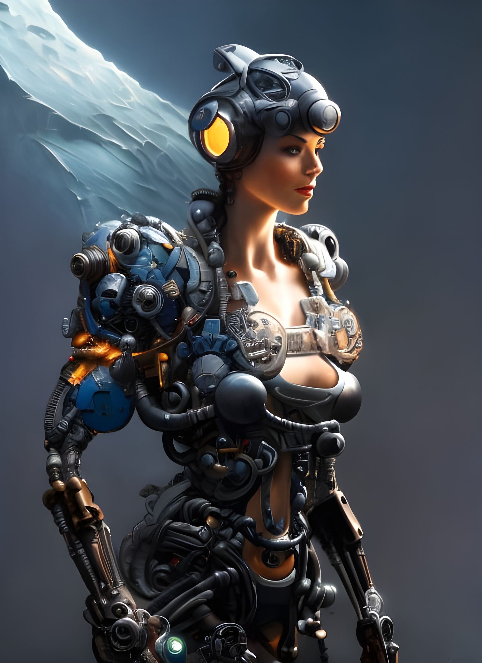 Detailed Cyborg Portrait in Digital Painting Style