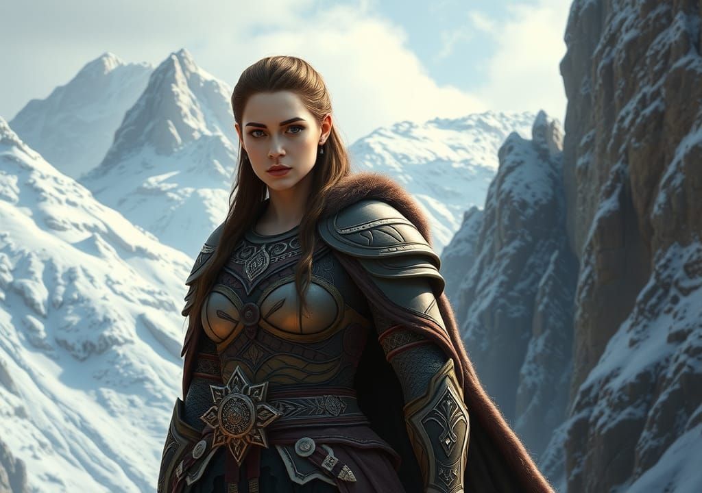 Warrior Goddess in Northern Landscape, Digital Art