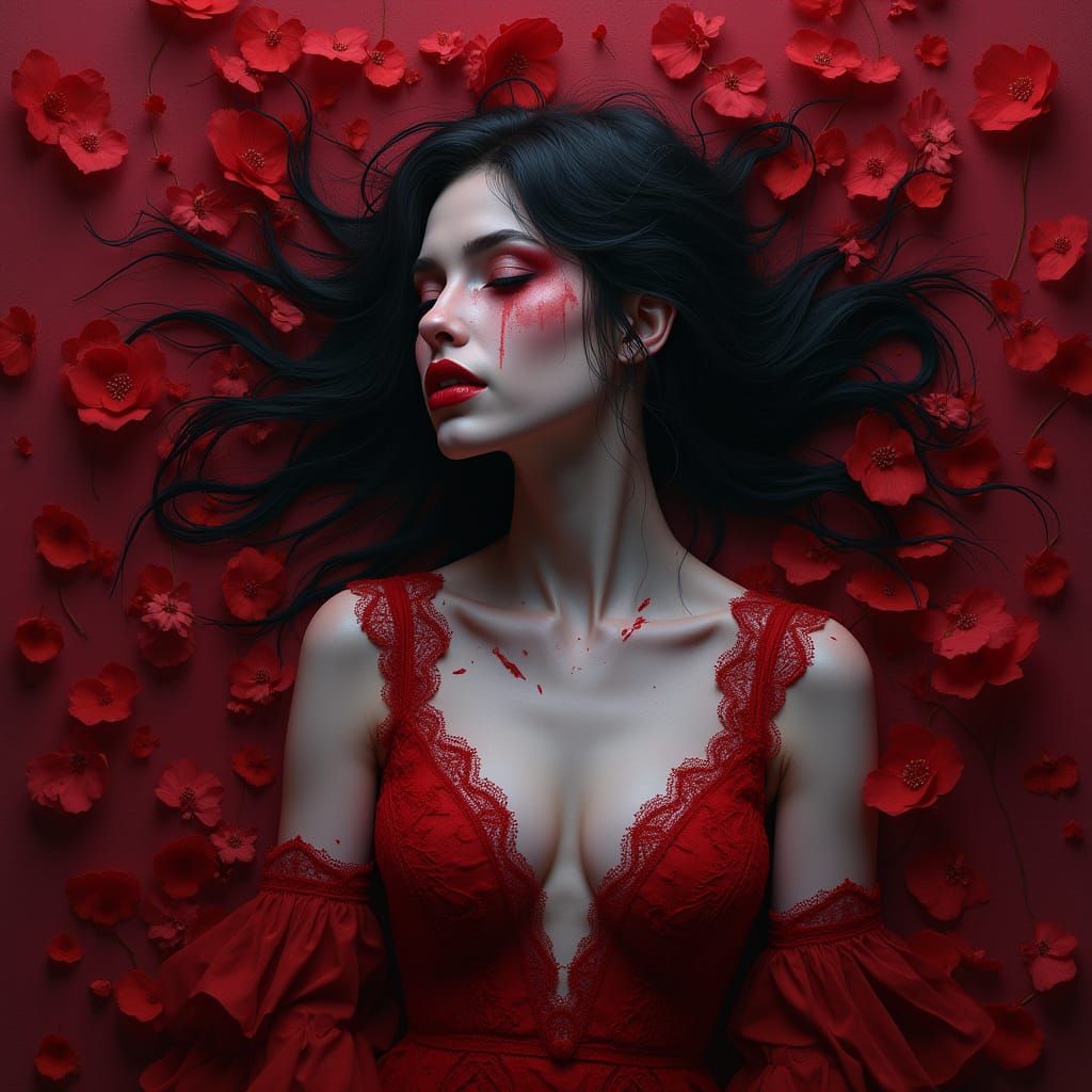 Melancholic Vampire in Impasto Style with Lace