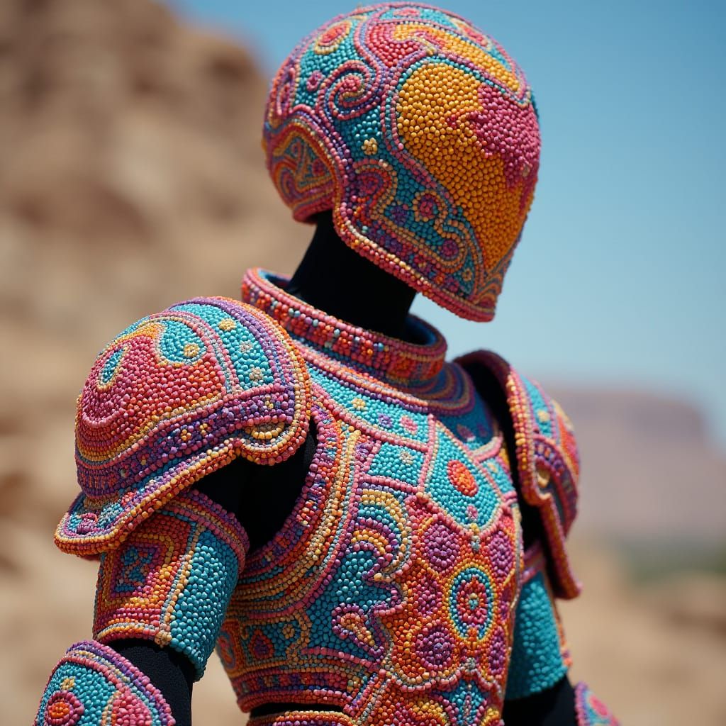 Colorful Beaded Suit of Armor in Pop Art Style