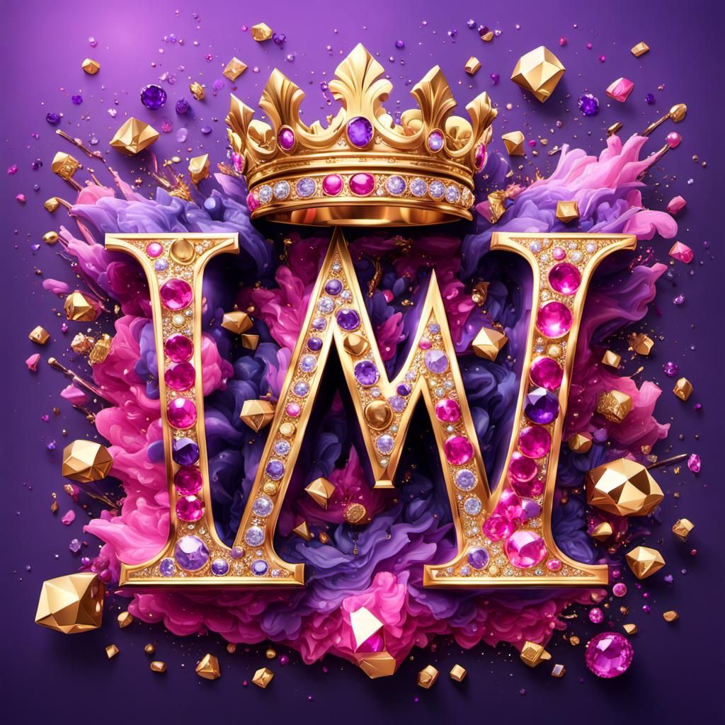 Opulent 3D Render: Metallic M in Diamonds