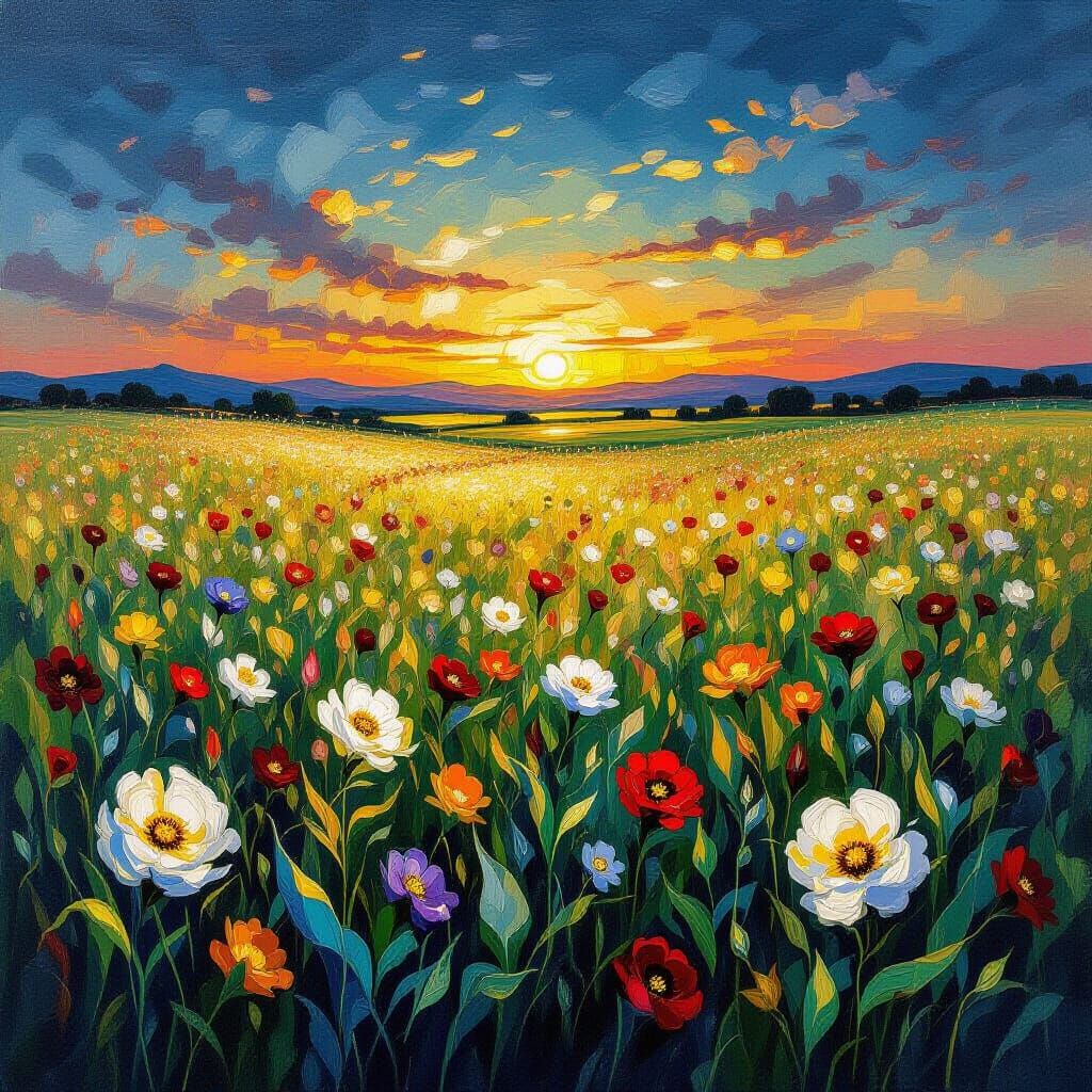 Luminous Alien Flora at Twilight: Impasto Painting