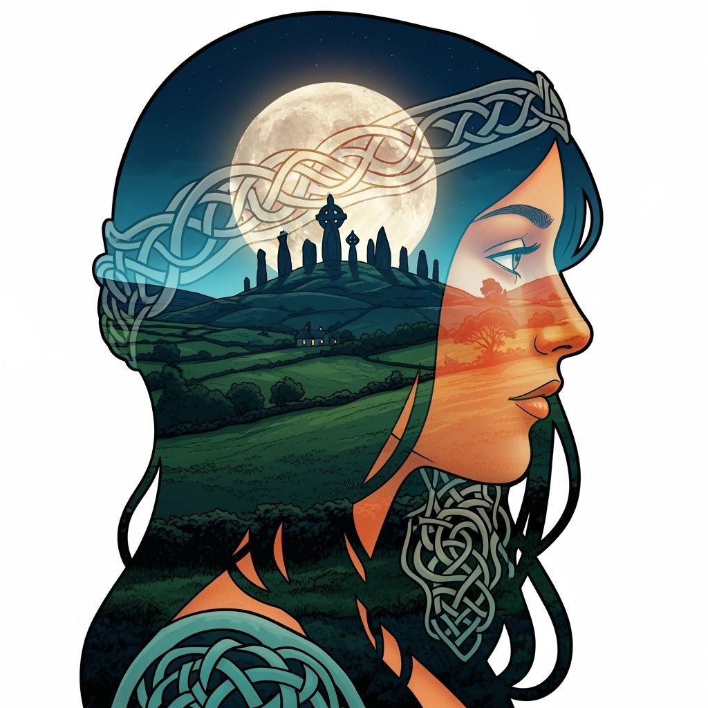 Celtic Princess Double Exposure with Irish Hills