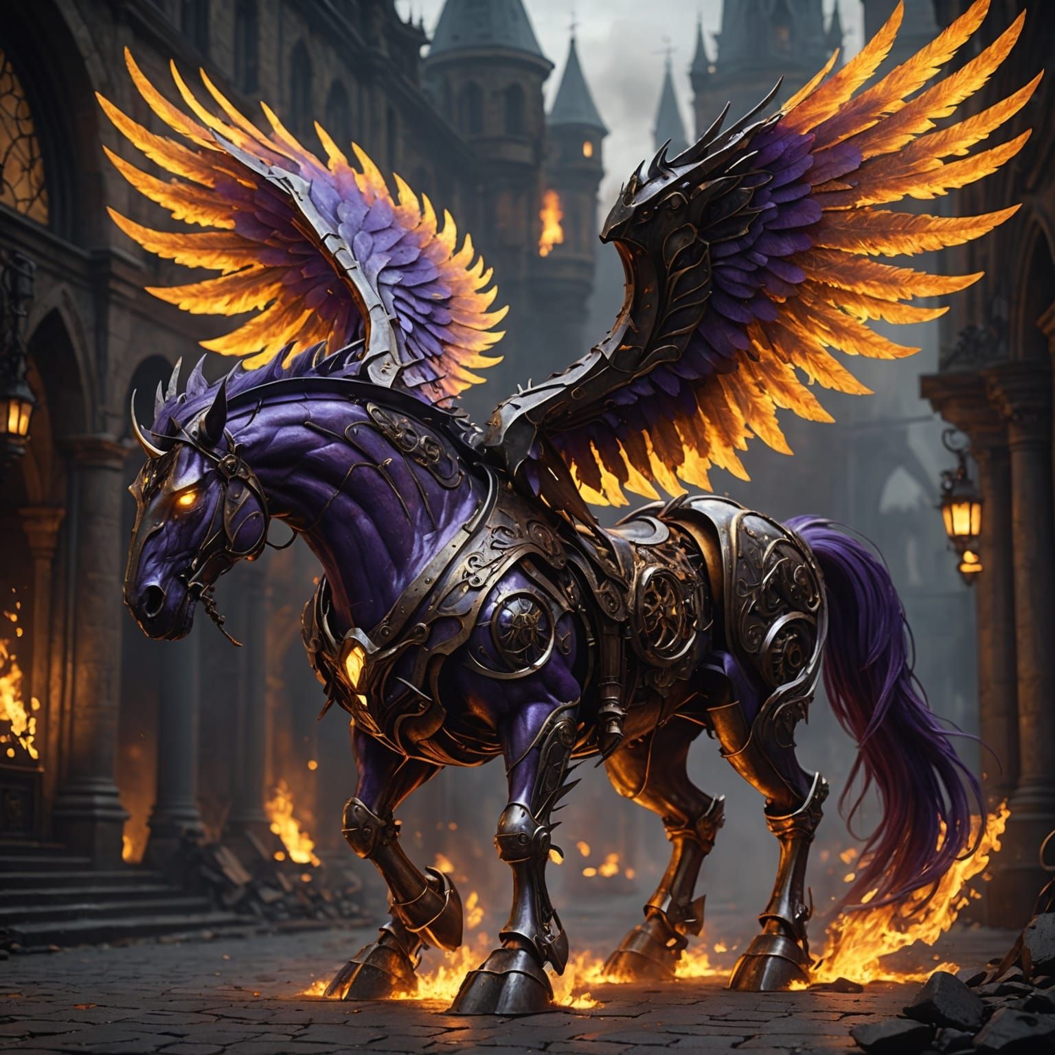 Fiery Iron Horse: Dark Fantasy Concept Art