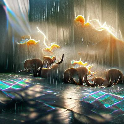 Baby Elephants Dancing in the Rain: Digital Art
