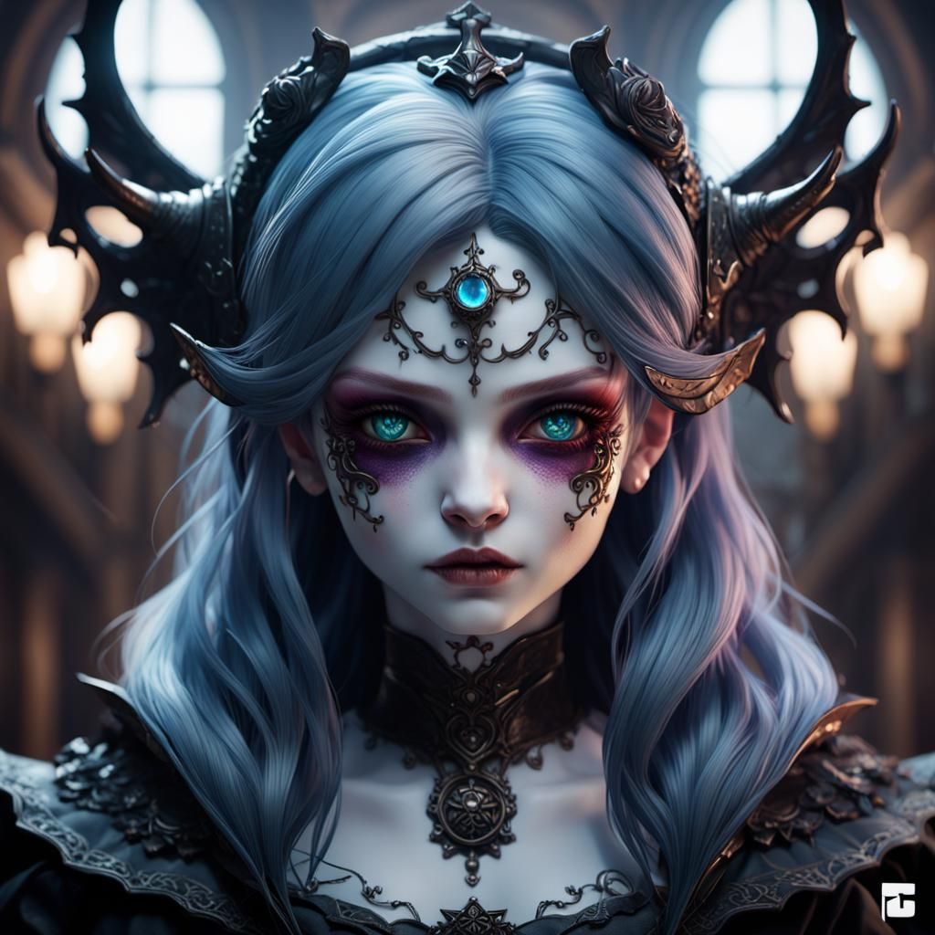 Demonic Alien Porcelain Doll Portrait in Gothic Style