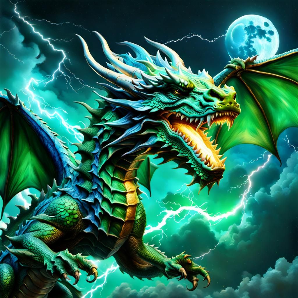 Majestic Dragon Flight in Electric Sky